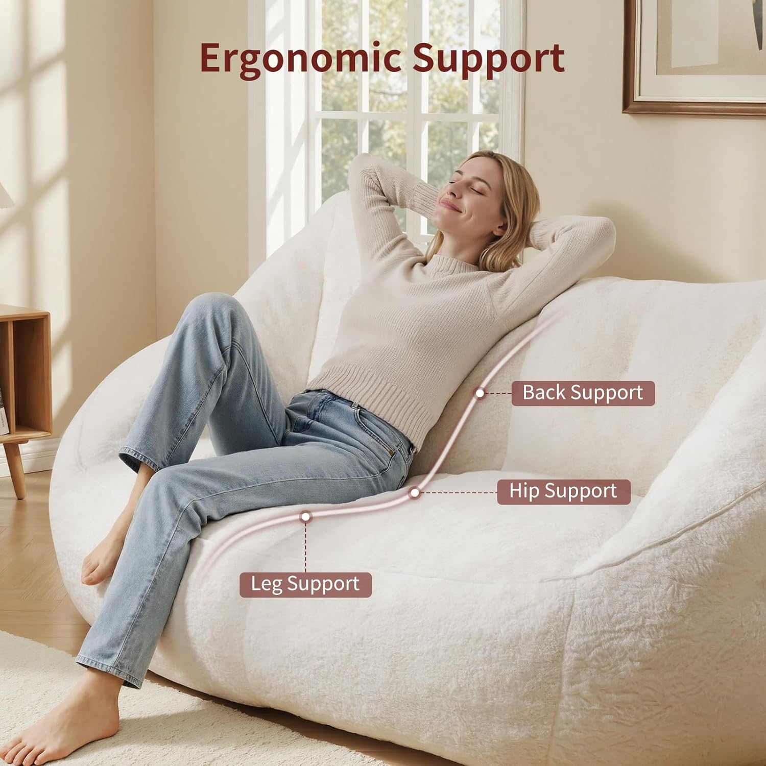 Relefree 70.9" Modern Loveseat Sofa,Oversized Bean Bag Chairs for Adults,Plush Modern Boneless Loveseat,Bean Bag Couch for Reading,Mini Small Couches for Living Room,Bedroom,Apartment,Cream White