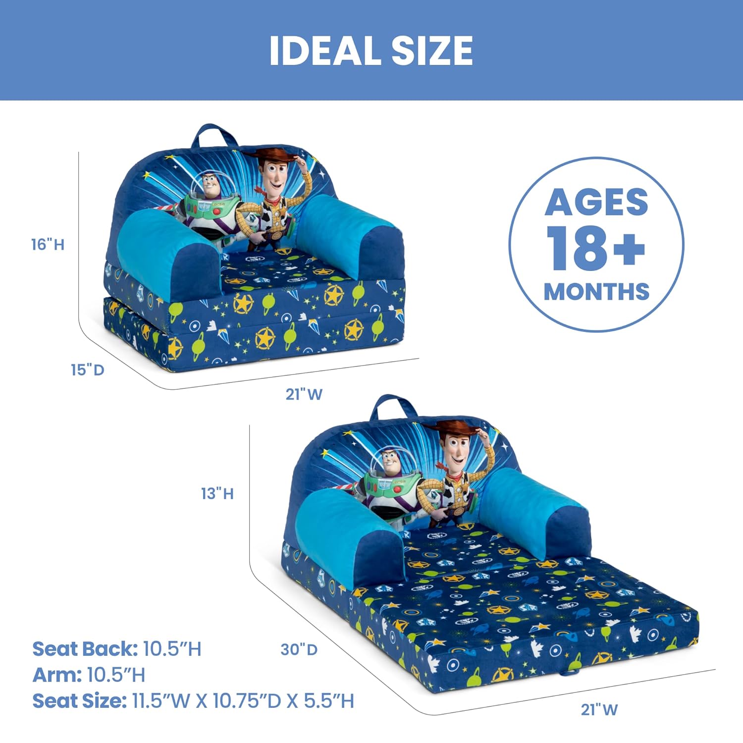 Delta Children - Toy Story Cozee Buddy Flip-Out Kids Chair, Blue