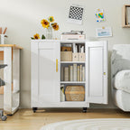 Metal Storage Cabinet with Wheels, 36" Tall Locking Storage Cabinet with 2 Adjustable Shelves, Locking Garage Cabinet, Steel Locker Organizer, for Office, Home, School, White