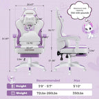 HOFFREE Gaming Chair with Cat Ears and Cloud Massage Lumbar Ergonomic Cute Computer Chair for Girls with Footrest Comfortable Reclining Game Chairs for Adults Purple and White