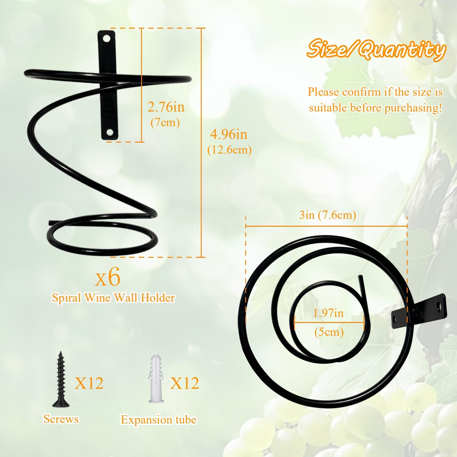 Limso Spiral Wine Wall Holder, 6Pcs Wall Mounted Wine Racks, Metal Wine Bottle Display Holder with Screws for Storage Beverages Liquor Bottle