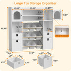 46.46" H Kids Toy Storage Organizer,Toy Chest with Book Shelf,Toy Bins,Storage Cubbies,Drawer and Rolling Cubbies,Easy Access and Clean,Space Saving for Playroom,Bedroom,Living Room (White)