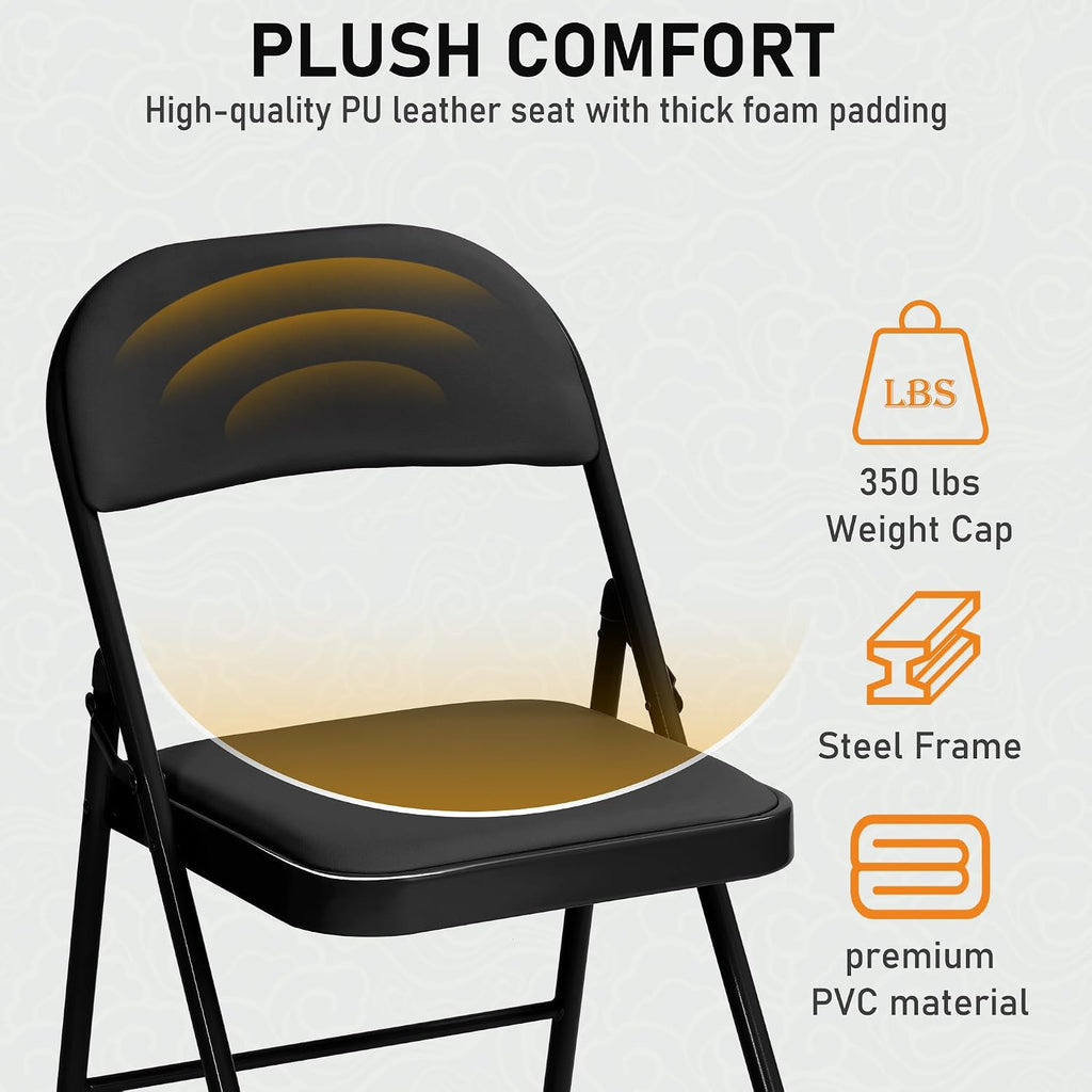 SEALAMB 16 Pack Folding Chairs with Cushion Seat, Heavy Duty Metal Frame Portable Stackable Chairs for Wedding Party Office School Church Events, Indoor Outdoor Use, 350 lb Capacity, Black