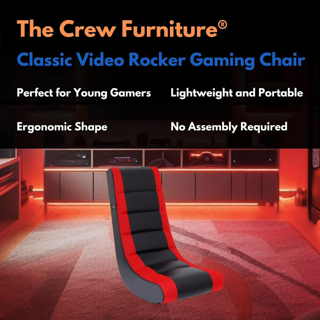 Kids Gaming Rocking Chair for Children & Teens, Ergonomic Floor Video Chair with PU Leather & Mesh, Lightweight Portable, No Assembly, Comfortable for Play, Reading, or Movies