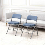 Padded Folding Chair, with Thick Cushioned Seat, Portable Metal Frame Foldable Chair for Indoor & Outdoor Use, Durable and Comfortable Upholstered Chair for Home, Office, and Events - Blue