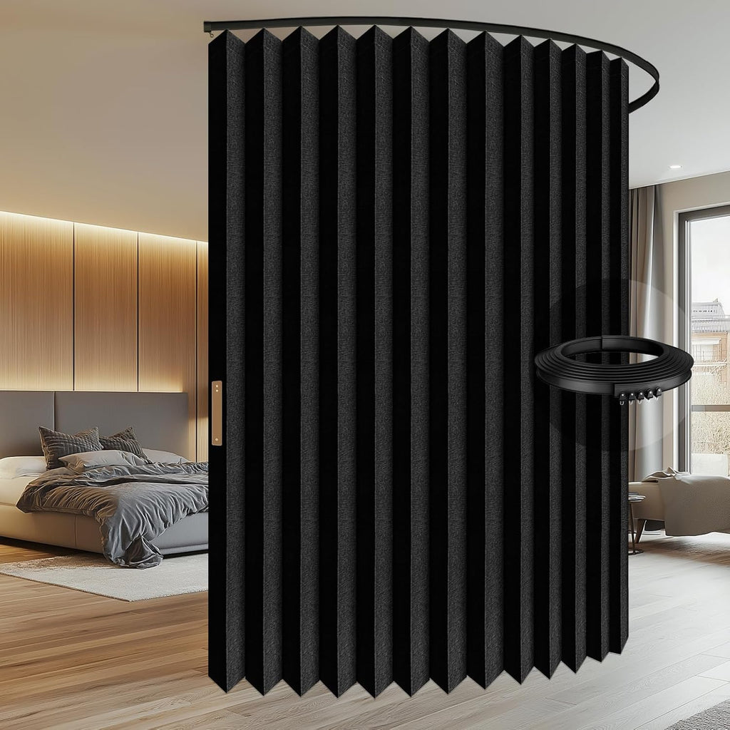 Room Divider Curtain Sets with Flexible Ceiling Track, Privacy Soundproof Curtain for Bedroom Office Patio Sliding Door(Black, W100 x L84, 1 Pack)