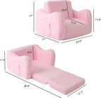 Toddler Couch 2-in-1 Flip Open Convertible Sherpa Kids Sofa Chair, Pink | LUXURY SHERPA COUCH | KIDS SOFA CHAIR | REMOVABLE MACHINE WASHABLE COVER
