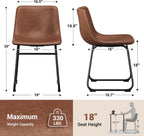 Dining Chairs Set of 2, 18 Inch Faux Leather Kitchen Chairs with Back, Modern Armless Dining Room Chair with Metal Legs for Home Bistro Coffee Shops (Dark Brown)