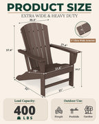 BRIOPAWS Adirondack-Chairs-Set of 2 | Brownwood Grain |Fire Pit Chair | Oversized | HDPE Plastic | Weather Resistant | for Deck Outdoor Poolside Campfire