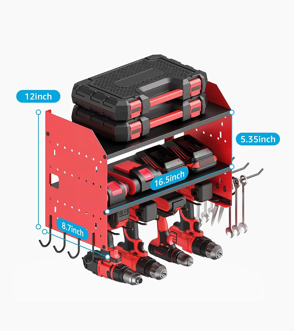 CCCEI Pack of 2 Modular Power Tools Organizer, Drills and Battery Storage Wall Mount, Garage Shop Organization, Anniversary, Birthday, Gifts for Men, Father, Red.