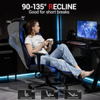 Gaming Chair with Footrest, Ergonomic PC Desk Chair with Headrest and Massage Lumbar Support, Video Game Chair with Height Adjustable High Back for Home Office, PU Leather, Blue