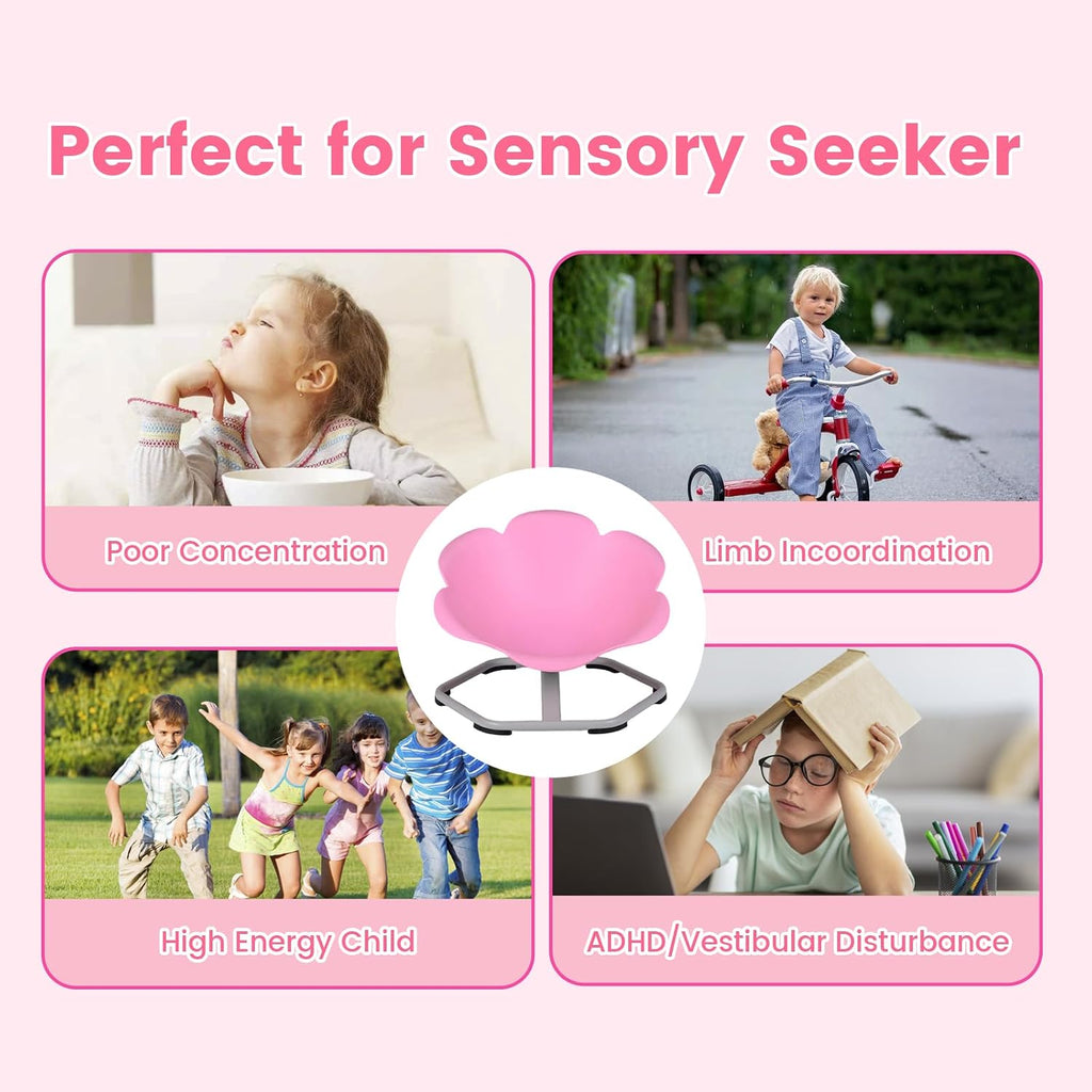 Olakids Sensory Spinning Chair, Flower Shape 360° Swivel Seat for Autistic Kids Autism ADHD Children with Non-Slip Design, Sit and Spin Toy for Body Balance Coordination Training (Pink)