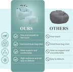 Bean Bag Chair for Adults, Faux Fur Upholstered Beanbag Chair with Shell-Shaped Design, Comfy Bean Bag Sofa with Pillow and Footstool, Floor Sofa Chair for Bedroom (Light Blue)