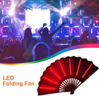 Folding Hand Fan - LED Large Light Up Festival Fãn Battery Included | Řave Faņ with Liģht Portable Følding - Performance Show Party Fån for Stage Carnival Club Belly Dance, Night Event Prop