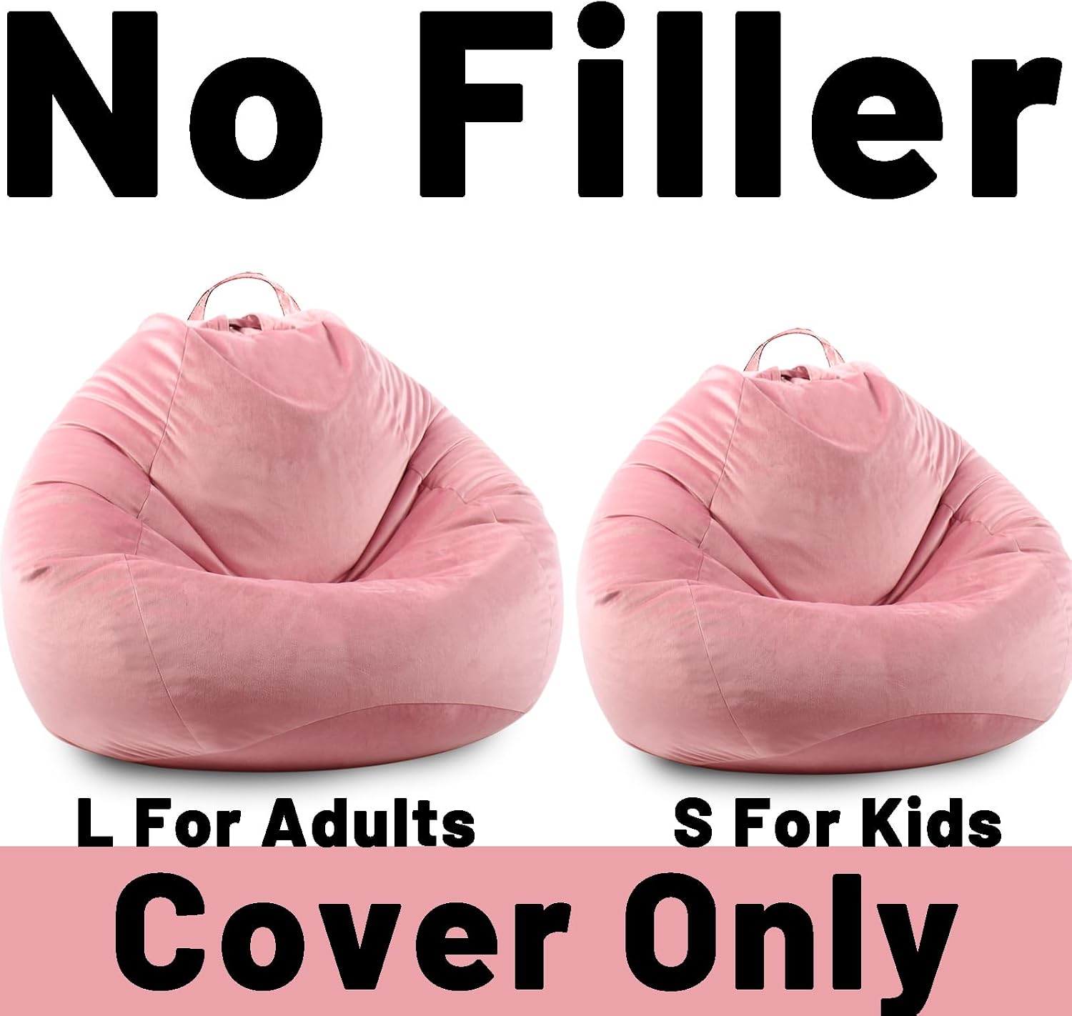 LPMOERA Stuffed Animal Storage Bean Bag Chair Cover (No Filler) Zipper Soft Fuzzy Fluffy Stuffable Bean Bag Cover for Organizing Children Plush Toys or Memory Rose Pink Small