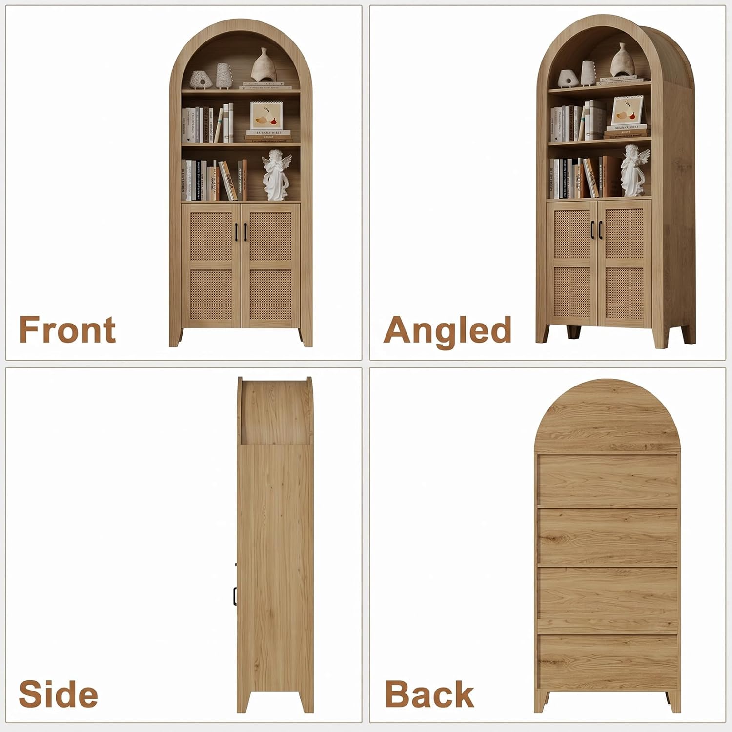 Arched Pantry Cabinet, 71" Kitchen Pantry Cabinet with Adjustable Shelf, Wood Storage Cabinets Anti-Tipping, Farmhouse for Living Room, Dining Room (Rattan Natural)