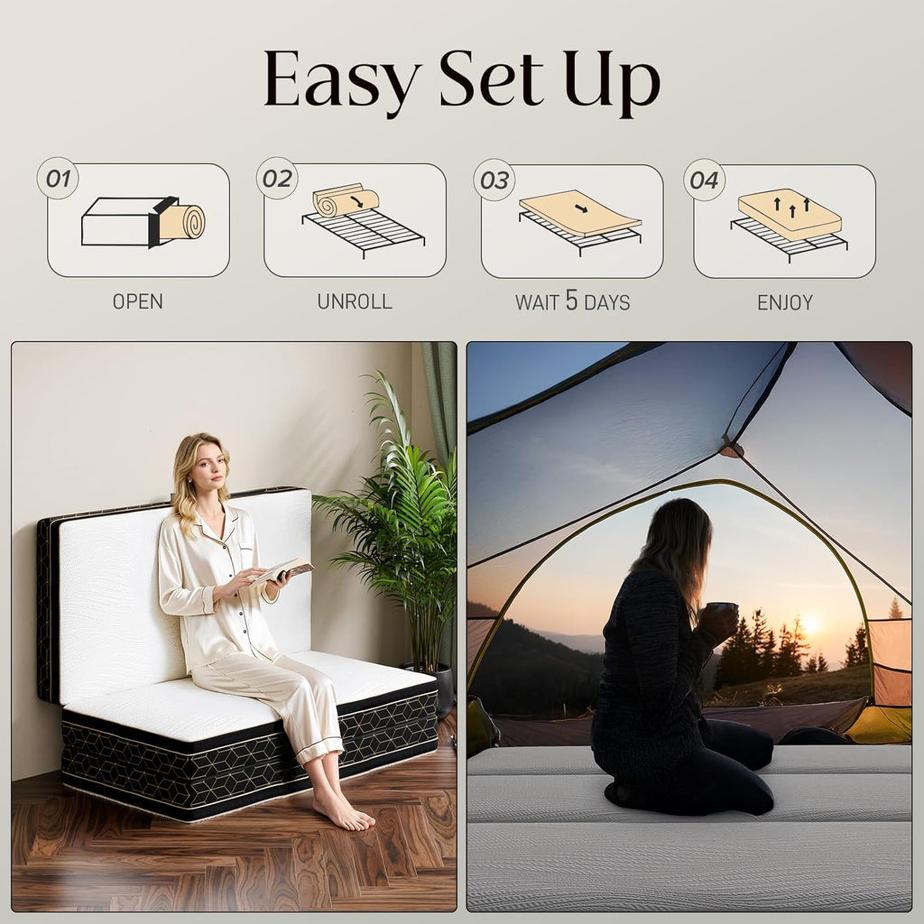 GEMBED Tri-Fold Memory Foam Mattress Queen - 6 Inch Portable Folding Sofa Bed with Handle & Washable Cover, Floor Sofa Bed with Non-Slip Base, Space-Saving for Room, Travel, Guest Bed, RV, 78"x58"x6"