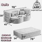 2 in 1 Convertible Folding Sofa Bed, Plush Corduroy Lazy Lounge Sofabed, Foam Folding Floor Sofa Bed, 78" Full Size Memory Foam Couch for Living Room Guestroom, No Assembly Required Sofabed (Beige)
