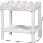 Bali & pari Sumana Natural Rattan Side Table - Handwoven Wicker 2-Tier Accent End Table with Scalloped Tray Top for Living Room, White