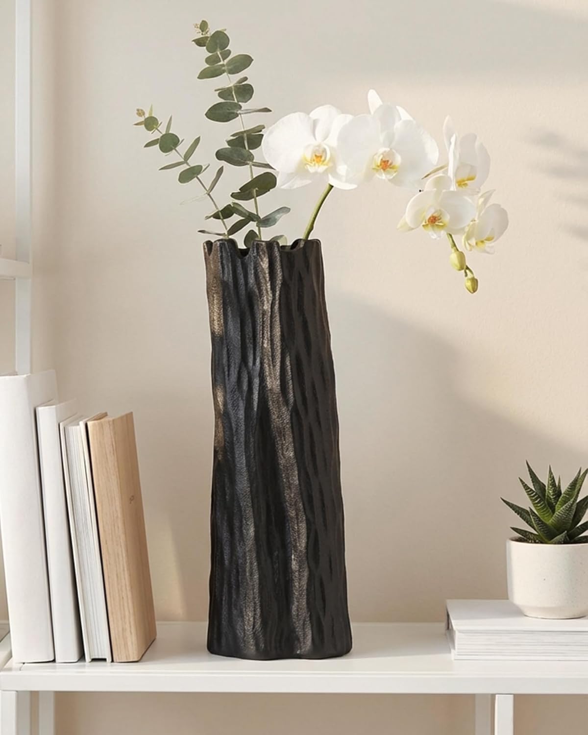 10.7 in Black Ceramic Flower Vase Organic Nature Shape Nordic Modern Style Ceramic Vase Shelf Home Living Room Coffee Table Centerpiece Black Vases Home Decor