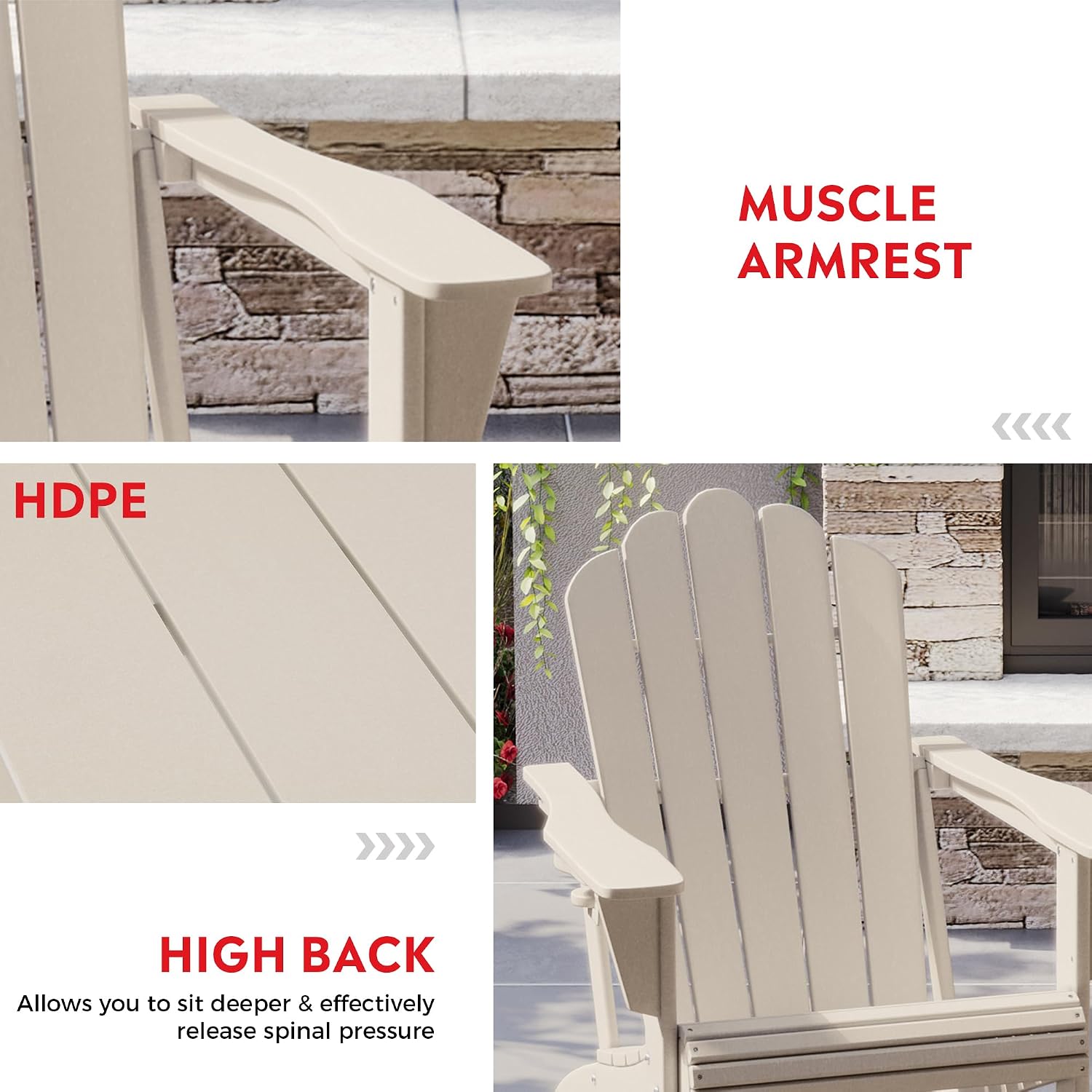 Costaelm Lakeview Outdoor Patio HDPE Adirondack Chair with Cup Holder, Sand