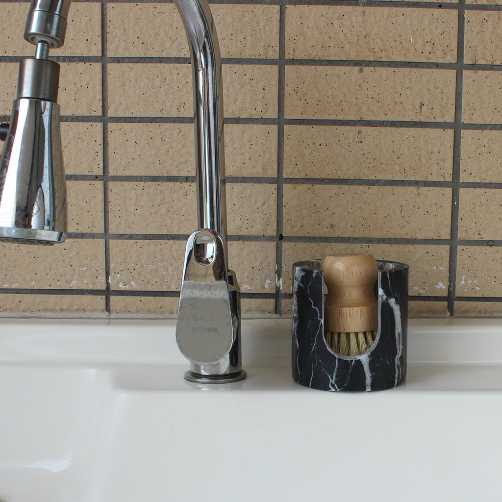 Natural Travertine Sponge Holder for Kitchen Sink, Drying Rack, Compact Sink Caddy Organizer - Nero Portoro Marble