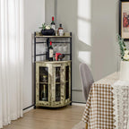 Giantex Corner Bar Cabinet with Glass Holder, Industrial Wine Cabinet with Metal Mesh Doors & Adjustable Shelf, Buffet Cabinet with Anti-tip Kit for Home Kitchen Dining Room Bistro