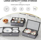 MISSLO Large Capacity China Storage Containers Hard Shell Plate Storage Containers, Kitchen Packing Moving Boxes for Dishes, Dinnerwares, Mugs Protectors, Grey, 3 Piece Set