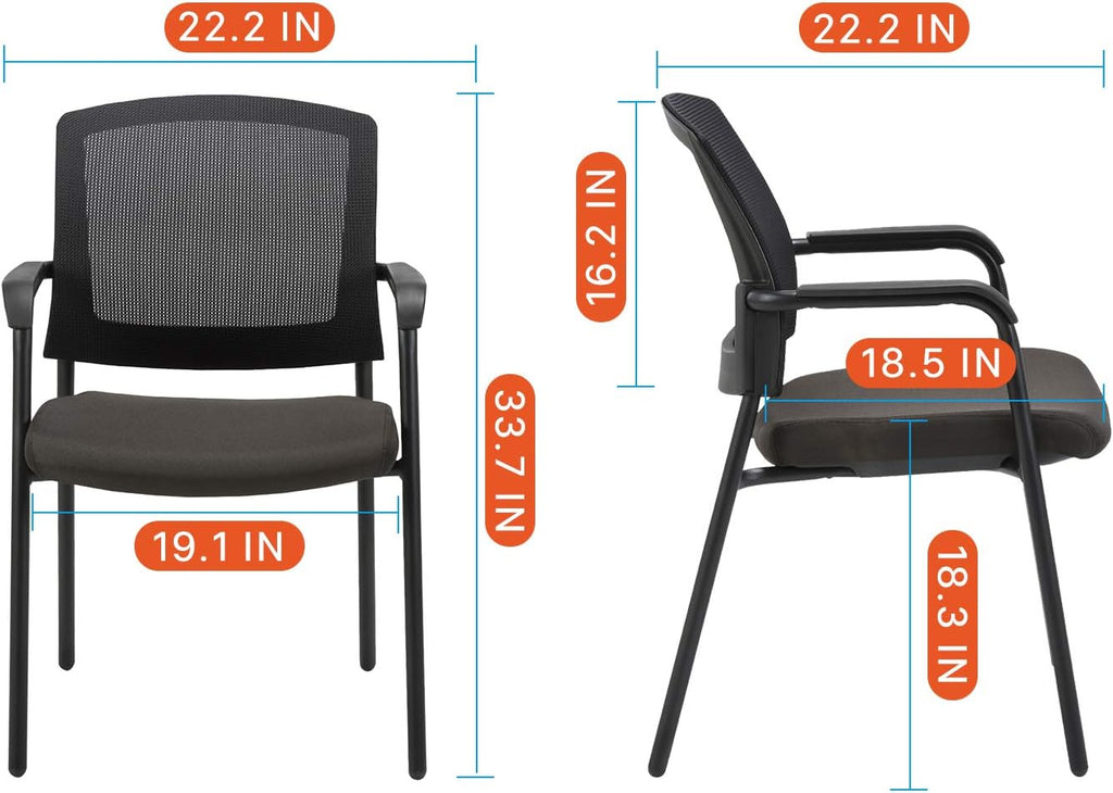 CLATINA New Classic Reception Guest Chair with Mesh Back and Armrests, Ergonomic Stacking Chair with Thickened Seat Cushion for Office Conference Waiting Room, Black (1 Pack)