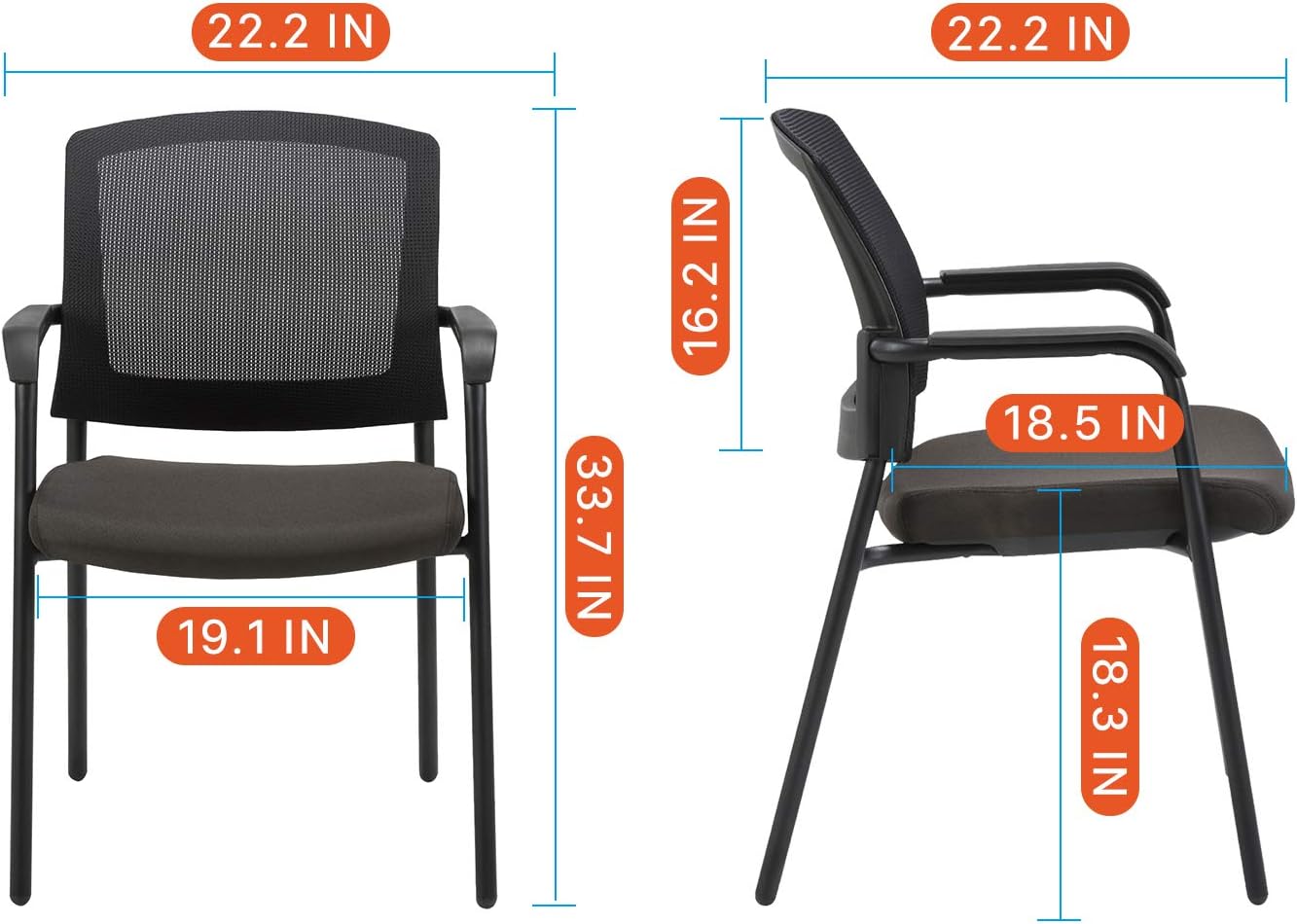 CLATINA New Classic Reception Guest Chair with Mesh Back and Armrests, Ergonomic Stacking Chair with Thickened Seat Cushion for Office Conference Waiting Room, Black (1 Pack)