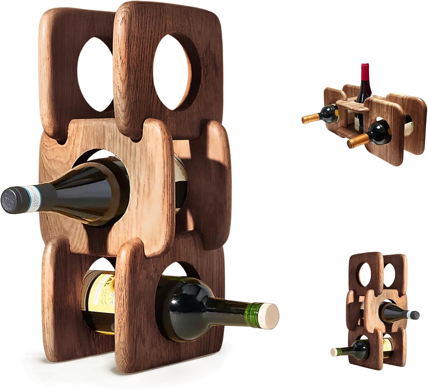 Home Bar Cabinet Kitchen Wooden Decor Wine Rack Countertop, Wood Freestanding Organizer Storage Liquor Bottle Display Shelf (Walnut)