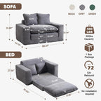 58" Sofa Bed, 2 in 1 Folding Convertible Sofa Bed Corduroy Boneless Loveseat Floor Sleeper Mattress Futon Couch Bed No Assembly for Apartment Bedroom Living Room 58-Grey
