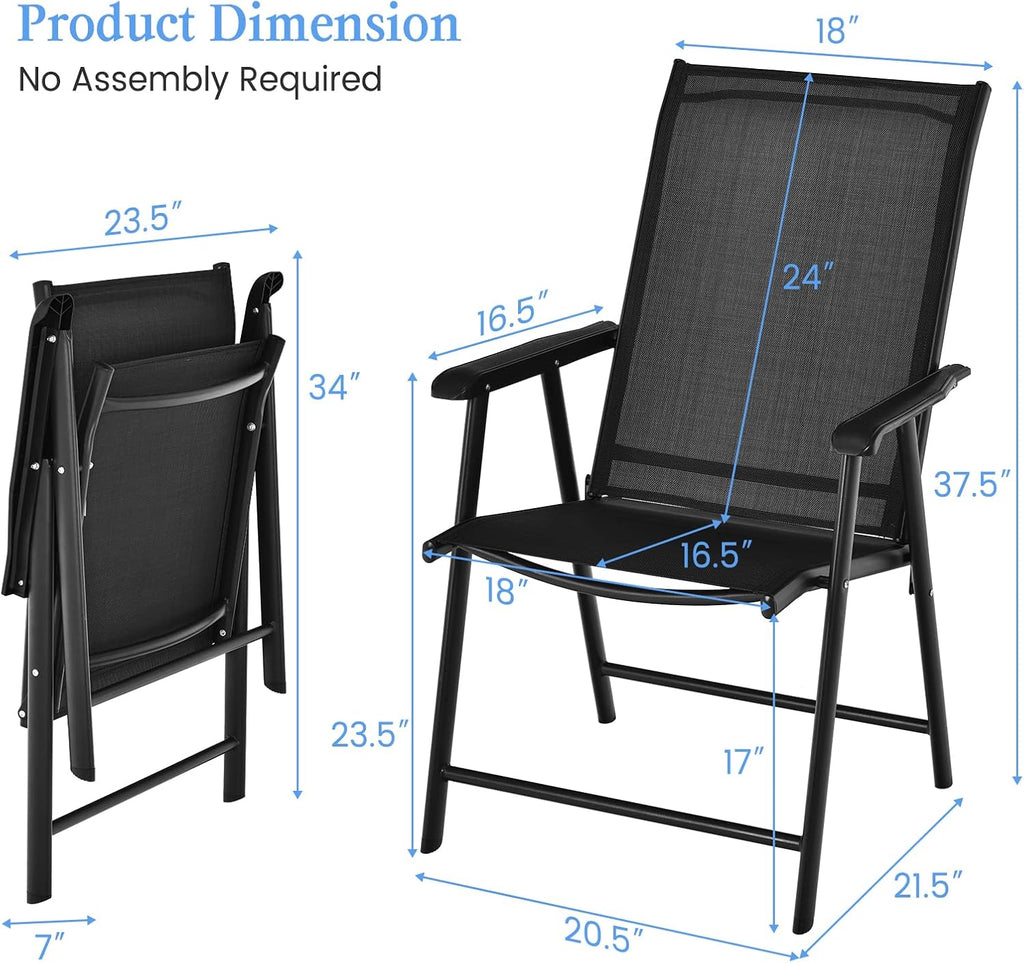 Tangkula Set of 6 Patio Folding Chairs, Outdoor Fabric Dining Chairs with High Back & Armrests, Sturdy Metal Frame for Patio Lawn Garden (Black)