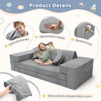 Lischwert Kids Couch, Modular Kids Play Couch, Child Sofa for Girls Boys, Toddler Sectional Sofa with Building Fort, Convertible Foam Playhouse for Baby Indoor Outdoor (9, Grey)