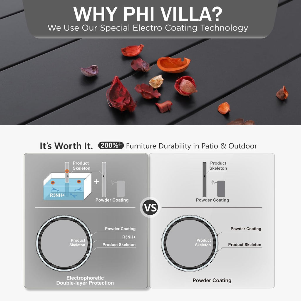 PHI VILLA Outdoor Dining Table for 6, 60" Long Rectangular Metal Wrought Iron Table with Umbrella Hole, All-Weather Large Furniture for Patio, Backyard, Porch