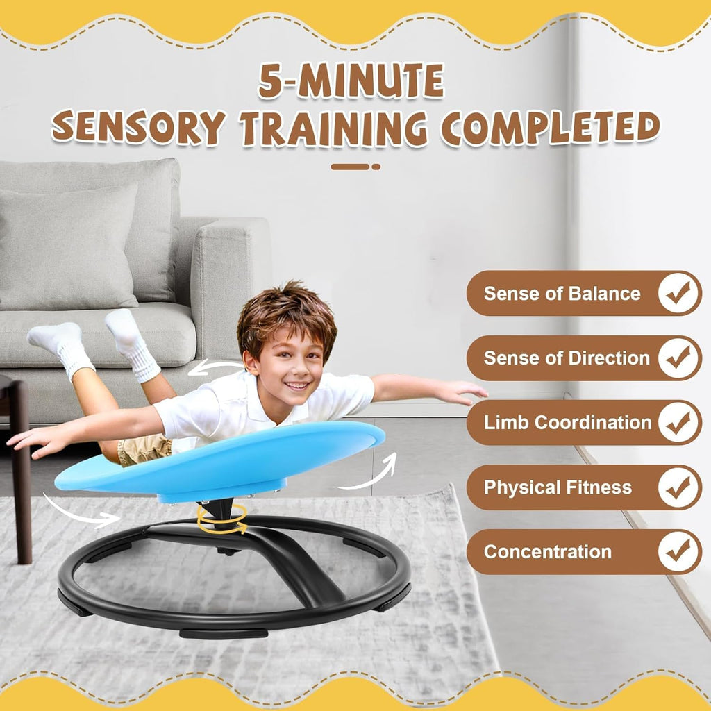 Zhenx Spinning Chair for Autistic Kids (Ages 3-18) - 220lbs Capacity Sensory Swivel Seat - Sensory Toy for Teens with ADHD/Autism - Sit & Spin Calming Gift to Improve Focus & Body Balance (Blue)