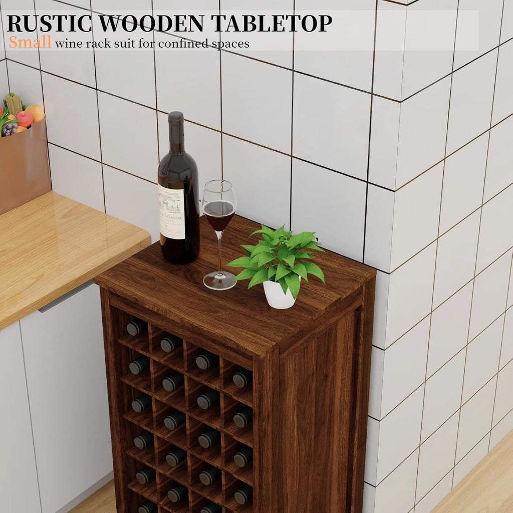 WERSMT 8-Tier Freestanding Wine Rack Wood, 32 Bottles Wine Rack Counter for Small Space, Farmhouse Stackable Modular Wine Bottle Holder Rack, Walnut