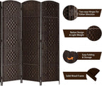 Rose Home Fashion Room Divider, 6 ft Tall Room Dividers and Folding Privacy Screens, 16in Privacy Screen 6 Panel Dark Coffee Space Temporary Wall Foldable Partition Separation
