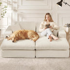 80.7" Oversized Double Chaise Lounge Chair Indoor, Cloud Boneless Sleeper Sofa Bed with 4 Pillows, Extra Deep Seat Cozy Loveseat Couch for Living Room Bedroom, No Assembly Required (Beige)