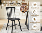 PrimeZone Windsor Dining Chairs Set of 6 - Solid Rubber Wood Farmhouse Kitchen Chair with Spindle Back, Mid-Century Modern Side Dining Chair for Dining Room, Kitchen & Restaurant, Black