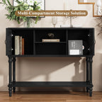 ARTPOWER Vintage Console Table with Hand-Carved Doors, 42" Narrow Entryway Table with Storage, Retro Sofa Table with Open Storage Shelf, Console Tables for Entryway, Hallway, Foyer, Living Room, Black