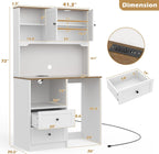 72" Kitchen Pantry Storage Cabinet with Fridge Space, Mini Fridge Cabinet with Charging Station, Large Pantry Cabinet with Drawers, Doors & Shelves, Kitchen Hutch with Microwave Stand, White