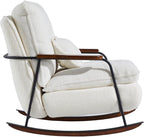 zyz Oversized Nursery Rocking Chair with Pillow, Teddy Upholstered Rocker Chair with Solid Wood & Steel Frame, 25° Gentle Rocking Accent Chair with DIY Ottoman Footrest for Living Room Bedroom, White