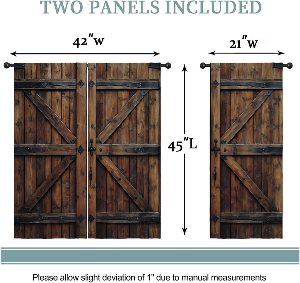 Country Farmhouse Door Boy Girls Blackout Curtains,Rustic Wood Vintage Farm Wooden Barn Door, 2 Panel Rod Pocket Thermal Insulated Drapes for Bedroom, Living, Kids Teen Room Deco 42x45 inch