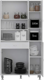 90 Kitchen Pantry Cabinet,Two Open Shelves,One Drawer,Multiple Cabinets,for Kitchen,Dining Room,White,35.4 * 13.7 * 66.5