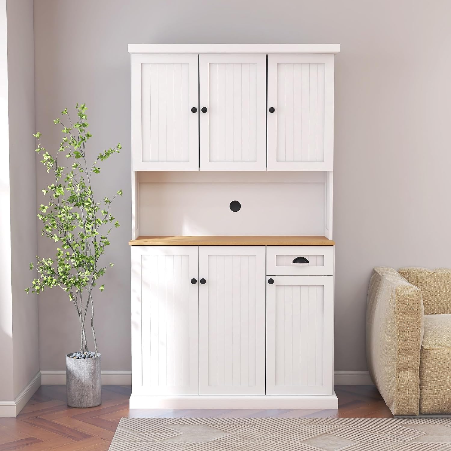 Spaco 71" Kitchen Pantry Cabinet,Freestanding Food Storage Cabinet with Adjustable Shelves,6 Doors and 1 Drawer,Microwave Cabinet for Dining Room,Living Room. (White)