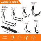 HUPBIPY 18 Pack Garage Hooks Heavy Duty Utility Steel with Anti-Slip Coating Wall Mount Storage Organizer for Hanging Power and Garden Tools, Ladders, Hose, Bikes, Ropes, Bulk Items, and More