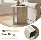 DUOMAY Wood Round Side Table Small Faux Marble Bedside Table 18" Modern End Table Natural Travertine Finish for Living Room, Bedroom, Sofa Side, Reception Room, Luxury Minimalist, Beige