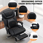 HOFFREE 500lbs Kneading Massage Office Chair with Heat for Heavy People Big and Tall Office Chair with Footrest and Lumbar Support Pillow for Bedroom,Office,Conference Room (Black)