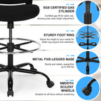 Drafting Chair, Ergonomic Tall Office Chair with Lumbar Support Standing Desk Stool with Flip-up Armrests Comfy High Office Desk Chair with Adjustable Foot Ring for Counter Height Desk, Black